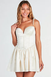Sweetheart Neck Pearl Strap A-Line Mini Dresses-Beige